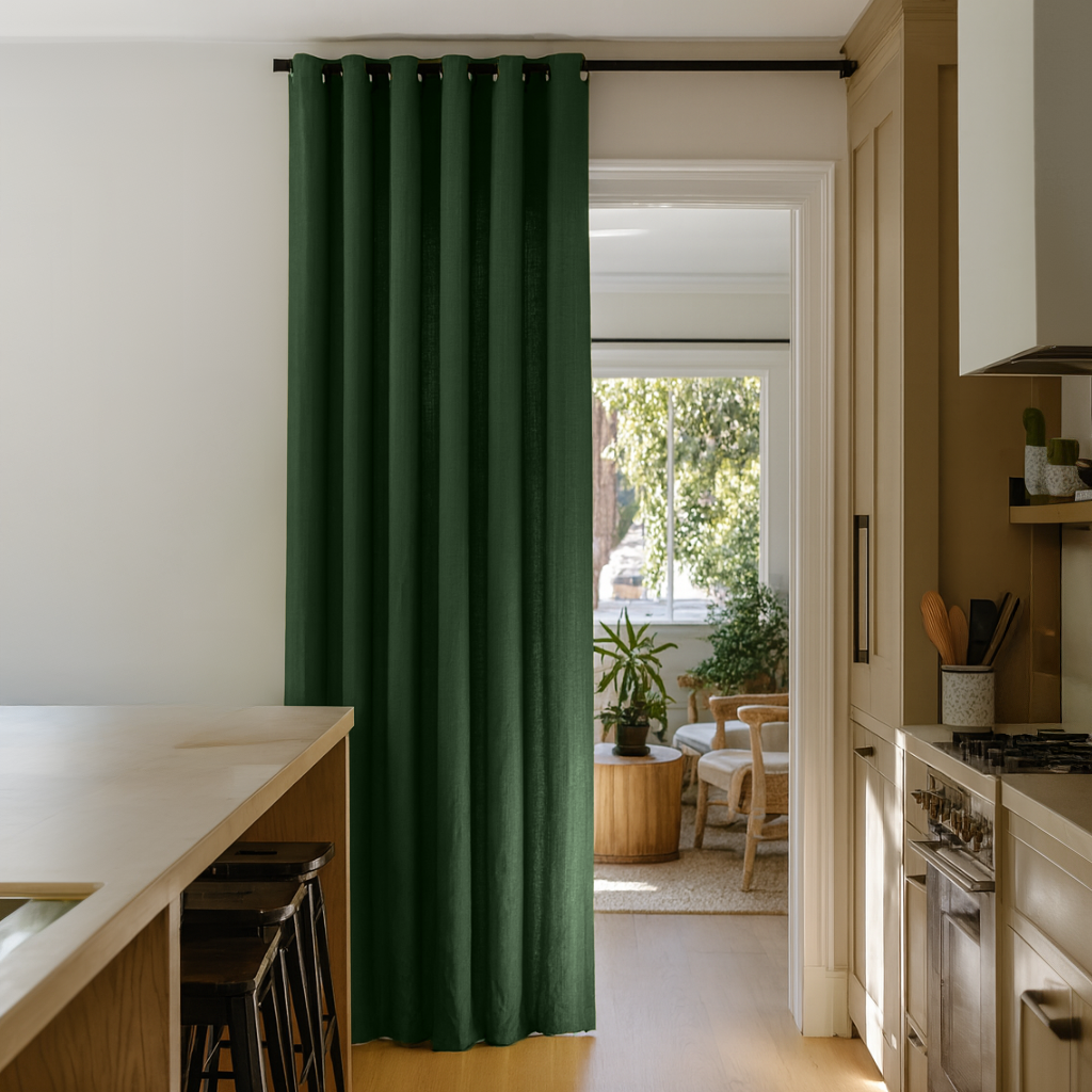 Forest Green Linen Doorway Curtain with Grommets