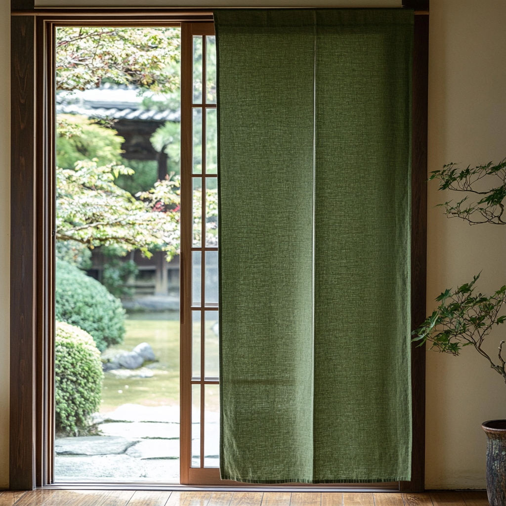 Forest Green Linen Noren Curtain