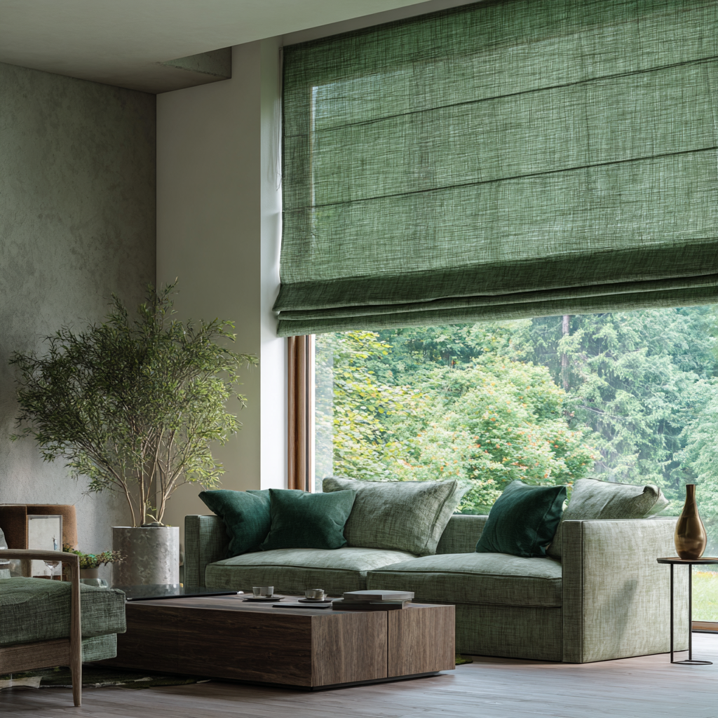 Forest Green Linen Roman Shades