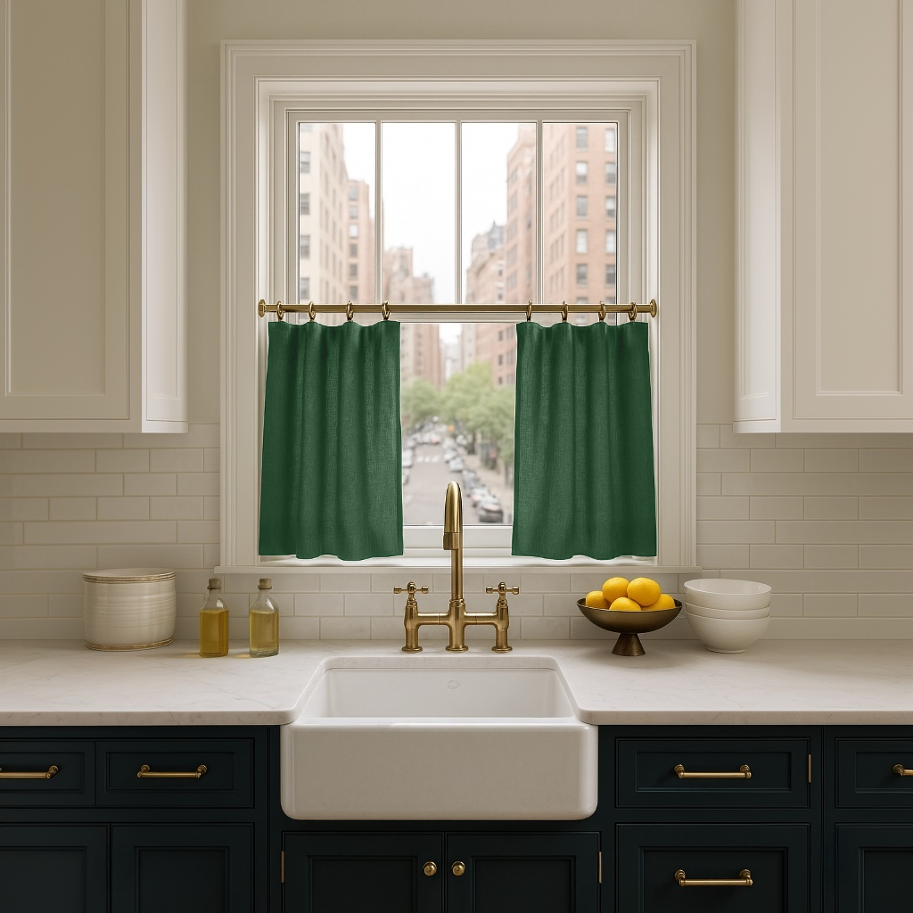 Forest Green Linen Kitchen Cafe Curtains