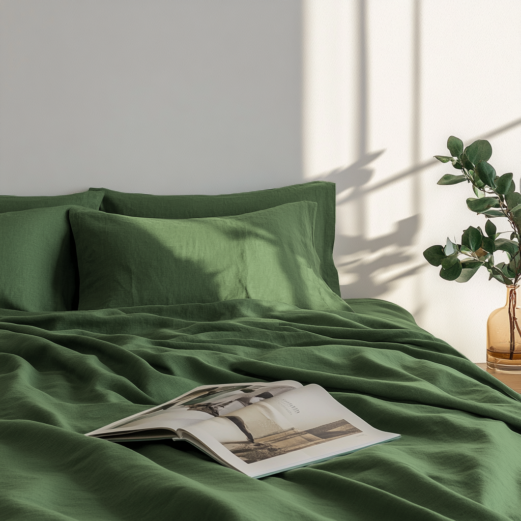 Forest Green Linen Sheet Set