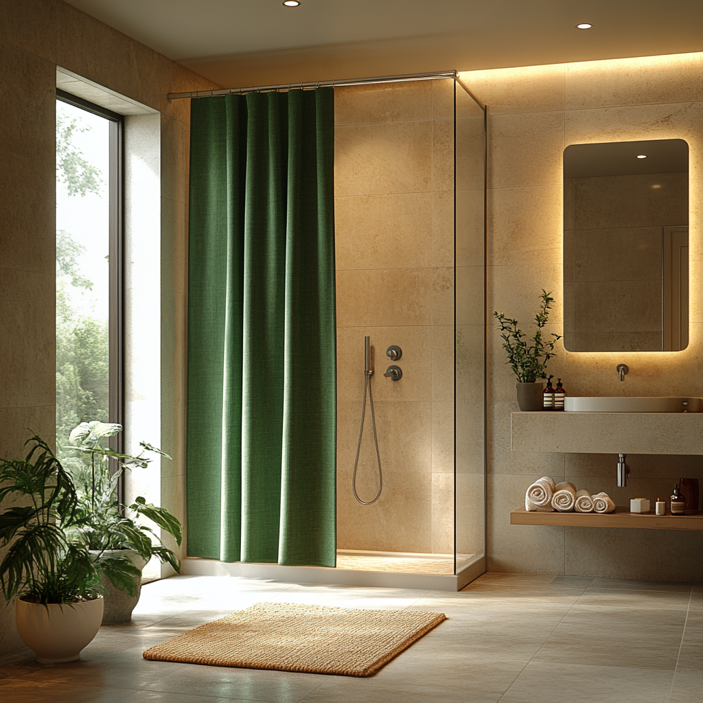Forest Green Linen Shower Curtain
