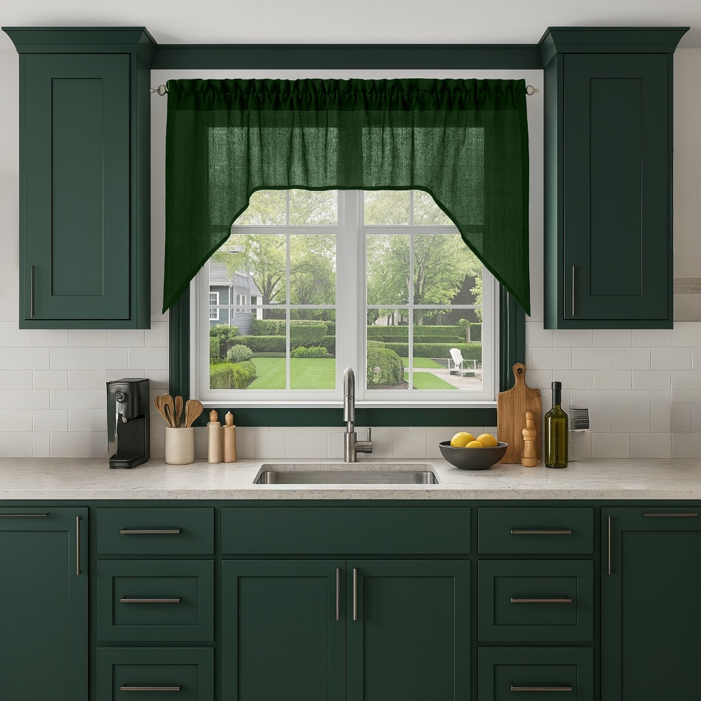 Forest Green Linen Swag Valance Curtain