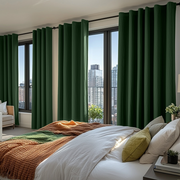 Forest Green Linen Thermal Curtains with Multitape