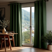 Forest Green Linen Thermal Grommet Curtains
