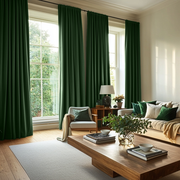 Forest Green Linen Thermal Pencil Pleat Curtains
