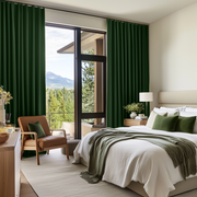 Forest Green Linen Thermal S-Fold Curtains