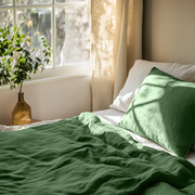 Linen Forest Green Top Sheet - Close Up Photo