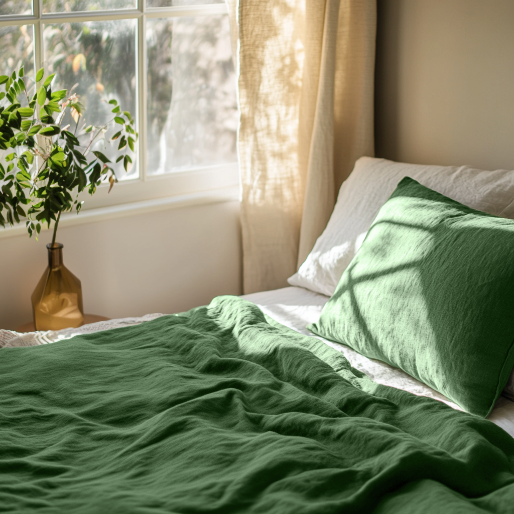 Linen Forest Green Top Sheet - Close Up Photo