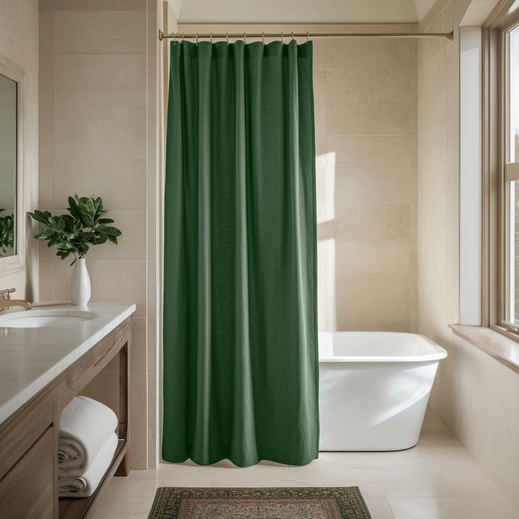 Forest Green Linen Shower Curtain - Unlined or With Waterproof Lining – Custom Lengths: 72", 74", 80", 84", 96", and More