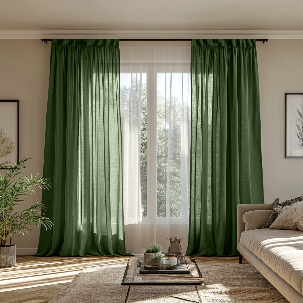 Forest Green Pencil Pleat Curtains - Unlined