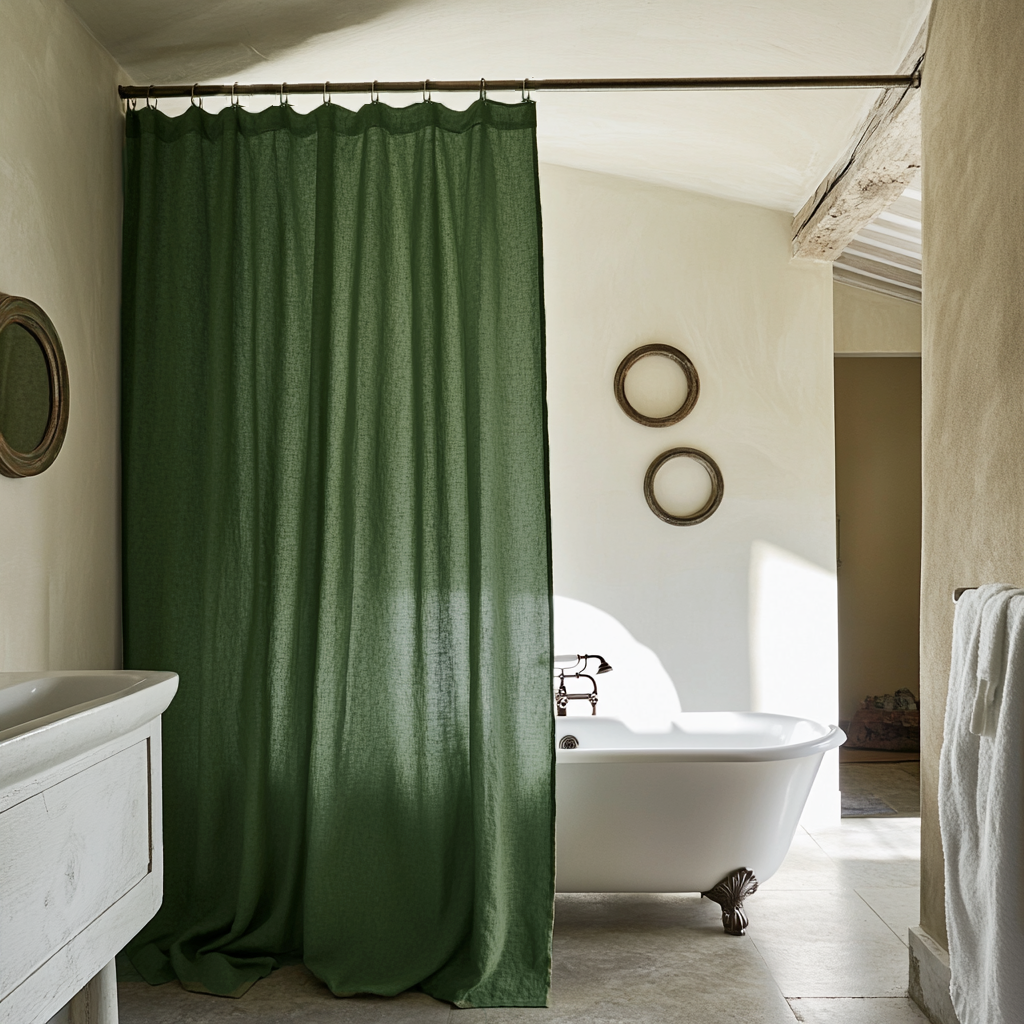 Forest Green Linen Shower Curtain - Unlined or With Waterproof Lining – Custom Lengths: 72", 74", 80", 84", 96", and More