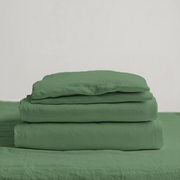 Forest Green Washed Linen Deep Pocket Fitted Sheet Set