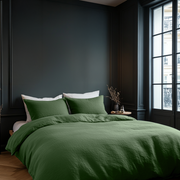 Forest Green Washed Linen Duvet Cover Set