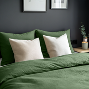 Forest Green Washed Linen Duvet Cover Set - Close-Up Photo