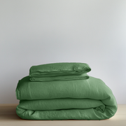 Forest Green Washed Linen Duvet Cover Set - Folded