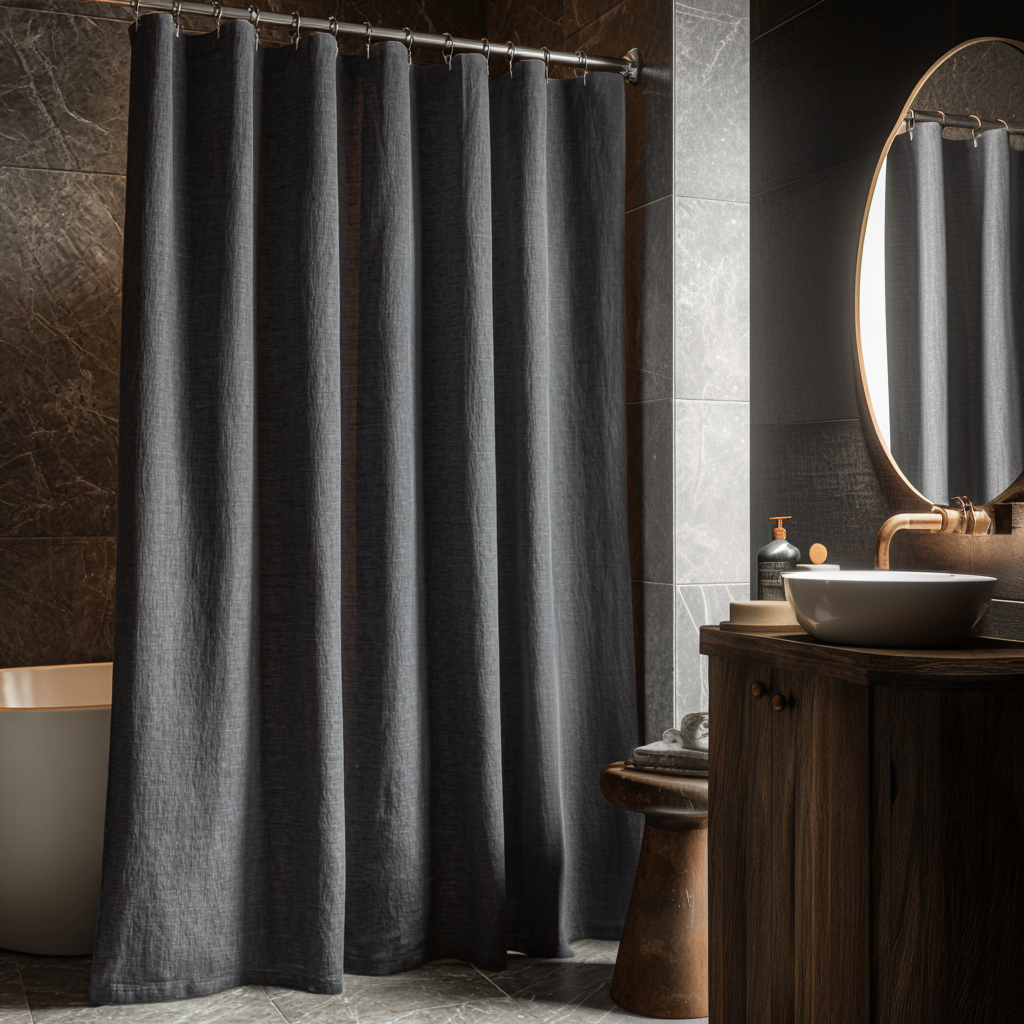 Charcoal Grey Linen Shower Curtain