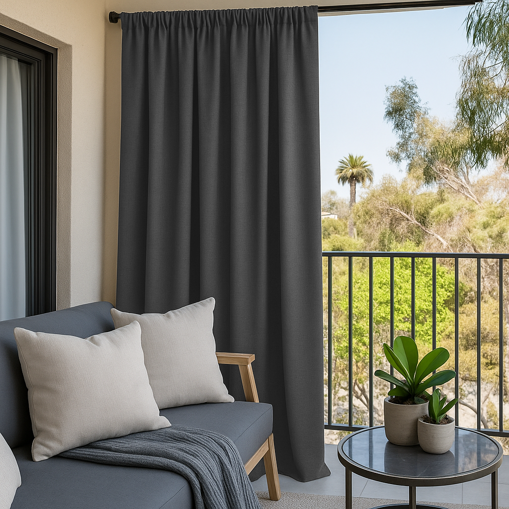 Grey Rod Pocket Triple-Weave Outdoor Blackout Balcony Curtains