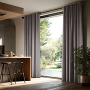 Grey Velvet Grommet Blackout Curtains for Sliding Doors in a Kitchen with Light Grey Walls
@Heading: Grommets