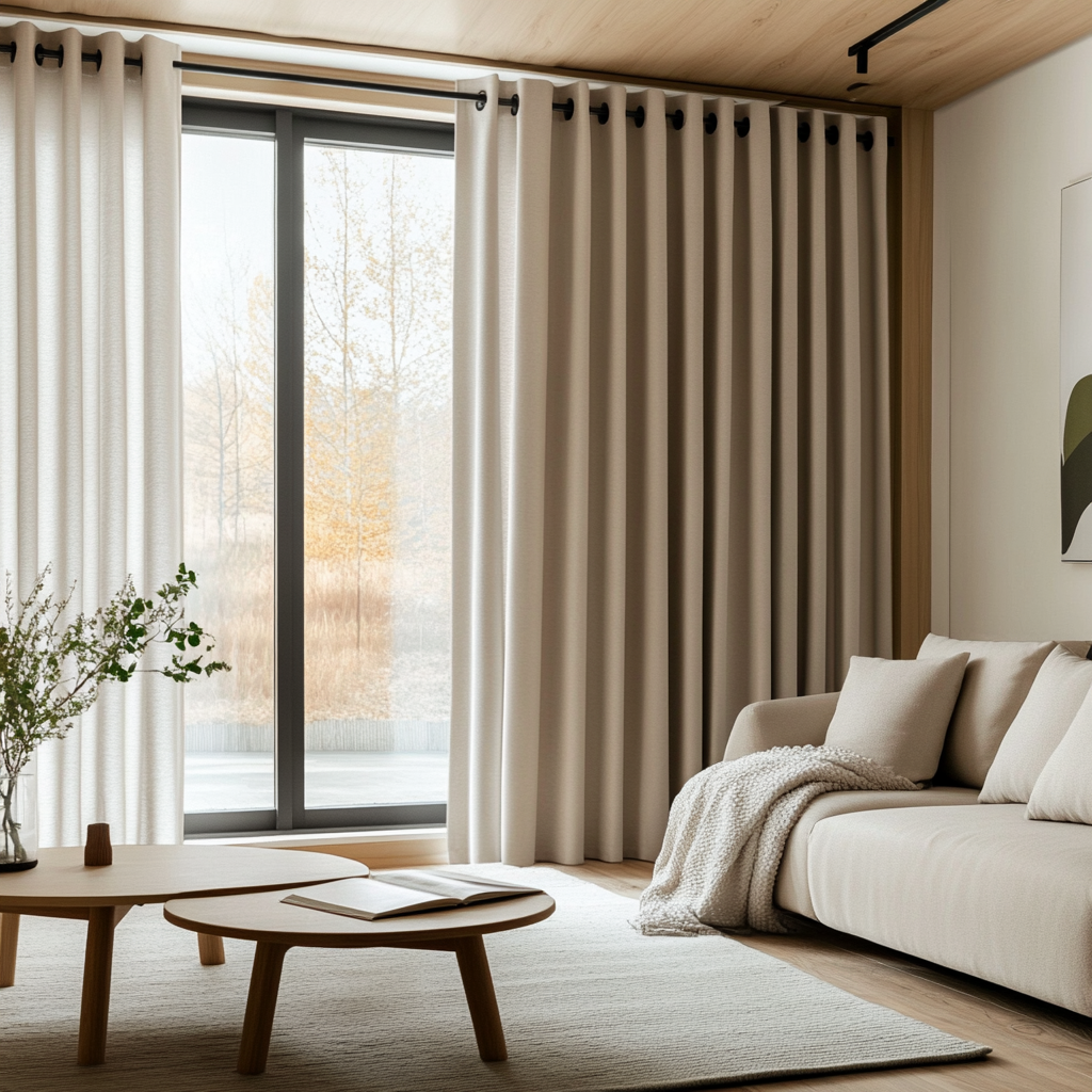 Grommet Curtains For Wide Windows - Beige Natural Linen With Cotton Lining