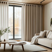 Grommet Curtains For Wide Windows - Beige Natural Linen With Cotton Lining