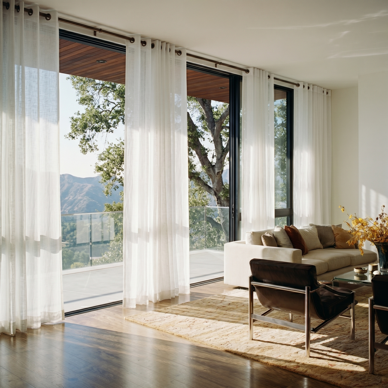 Off-White Sheer Linen Grommet Curtains