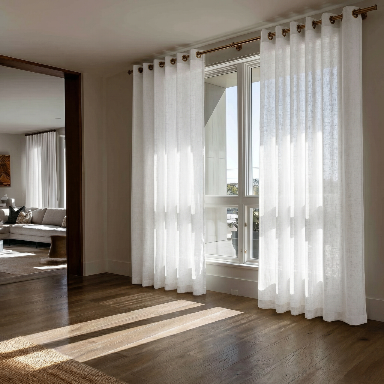 Off-White Sheer Linen Grommet Curtains