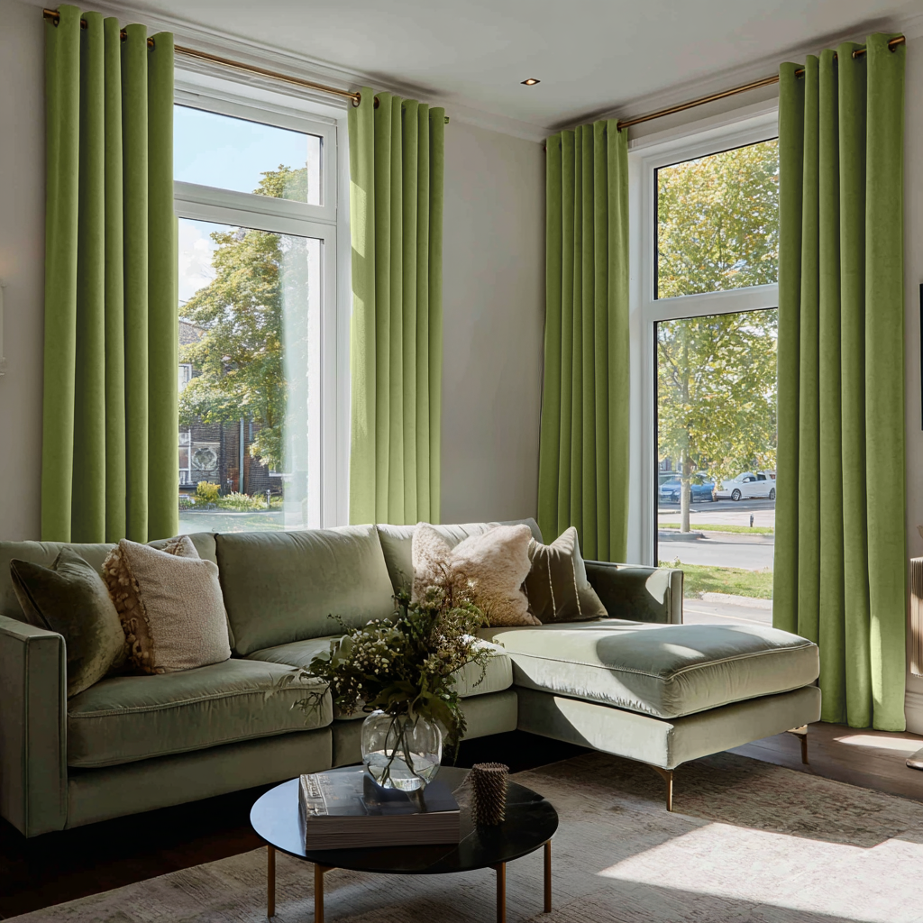 Moss Green Velvet Blackout Grommet Curtain