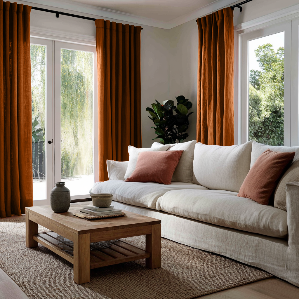 Clay Heavy Weight Linen Back Tab Curtain - Cotton Lining