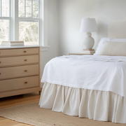 Off-White Heavy Weight Linen Bed Skirt with Gathered Ruffles