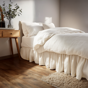 Off-White Heavy Weight Linen Bed Skirt with Gathered Ruffles
