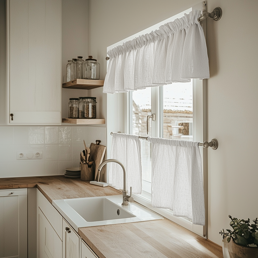Off-White Heavy Weight Linen Cafe Curtains Valance Set