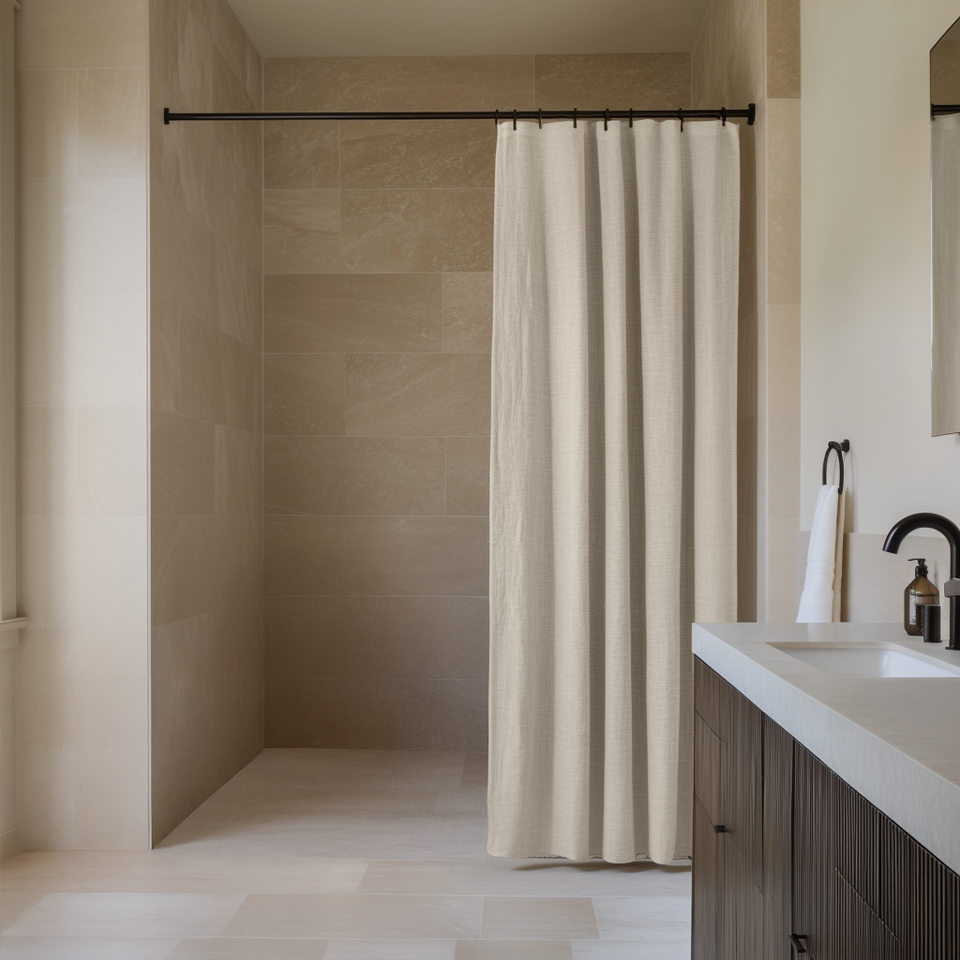 Weighted Linen Ecru Beige Shower Curtain – Waterproof or Unlined ...
