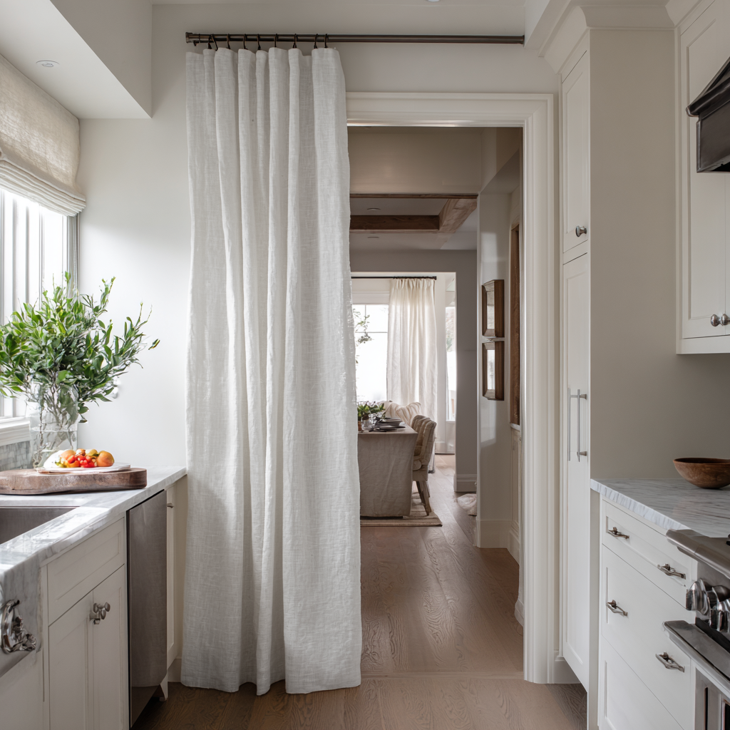Off-White Heavy Weight Linen Doorway Curtains with Multitape