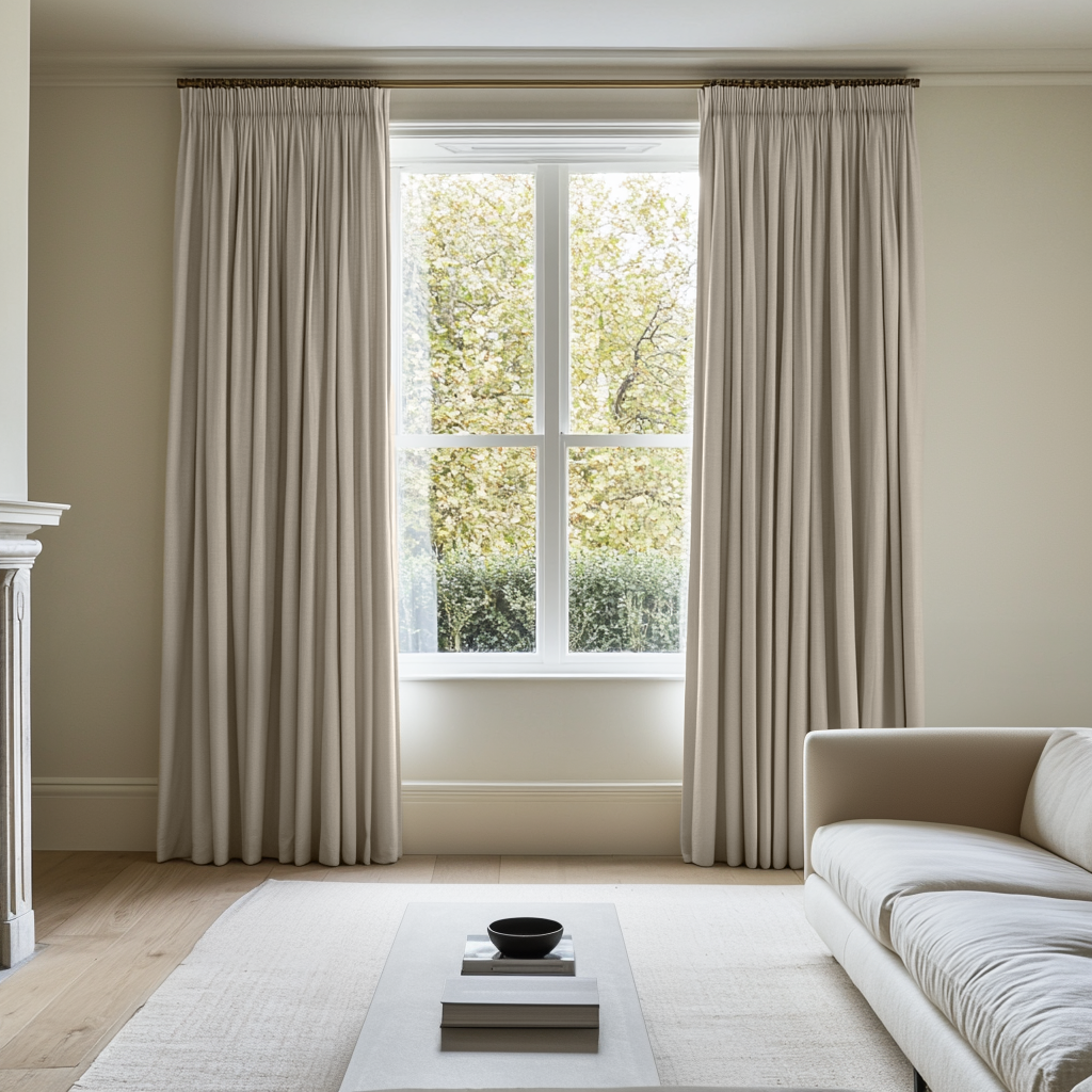 Ecru Heavy Weight Linen Pencil Pleat Curtains - Cotton Lining