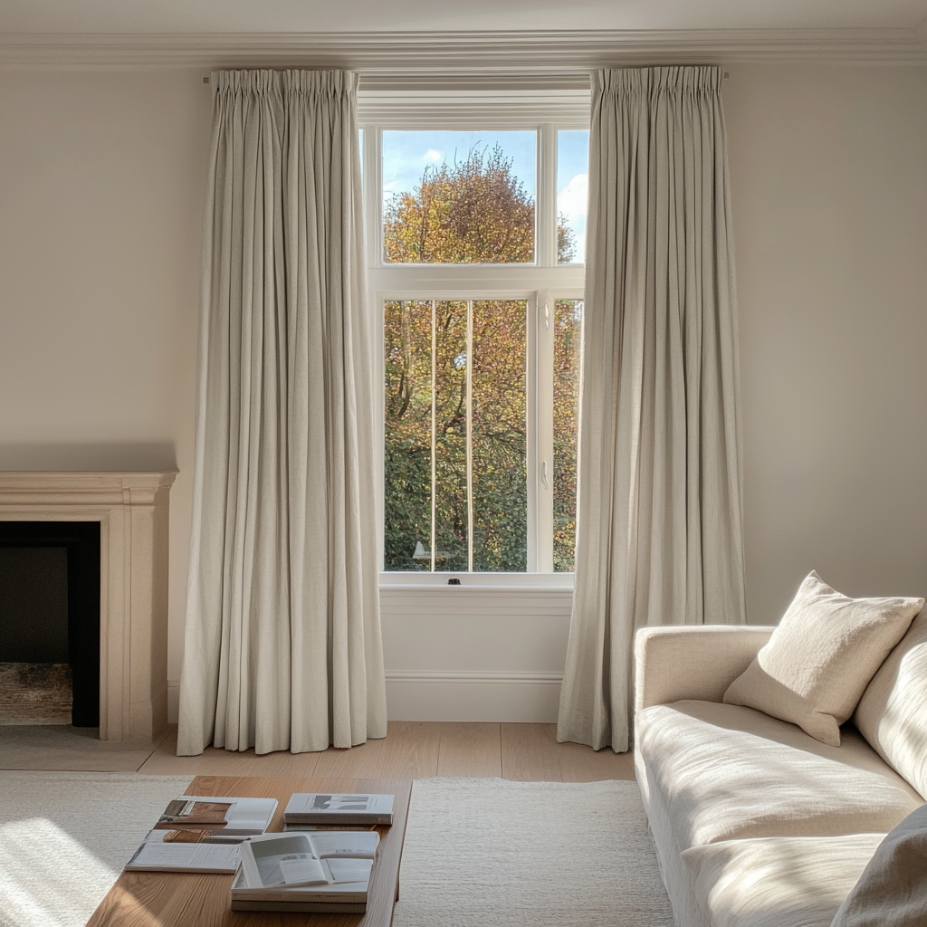 Ecru Heavy Weight Linen Pencil Pleat Curtains