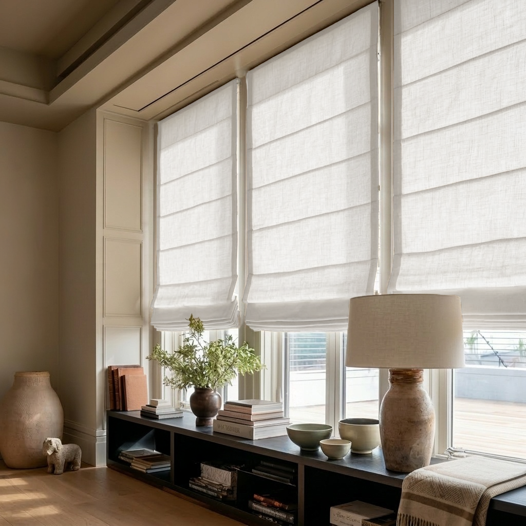 Off-White Heavy Weight Linen Roman Shades - Cotton Lining