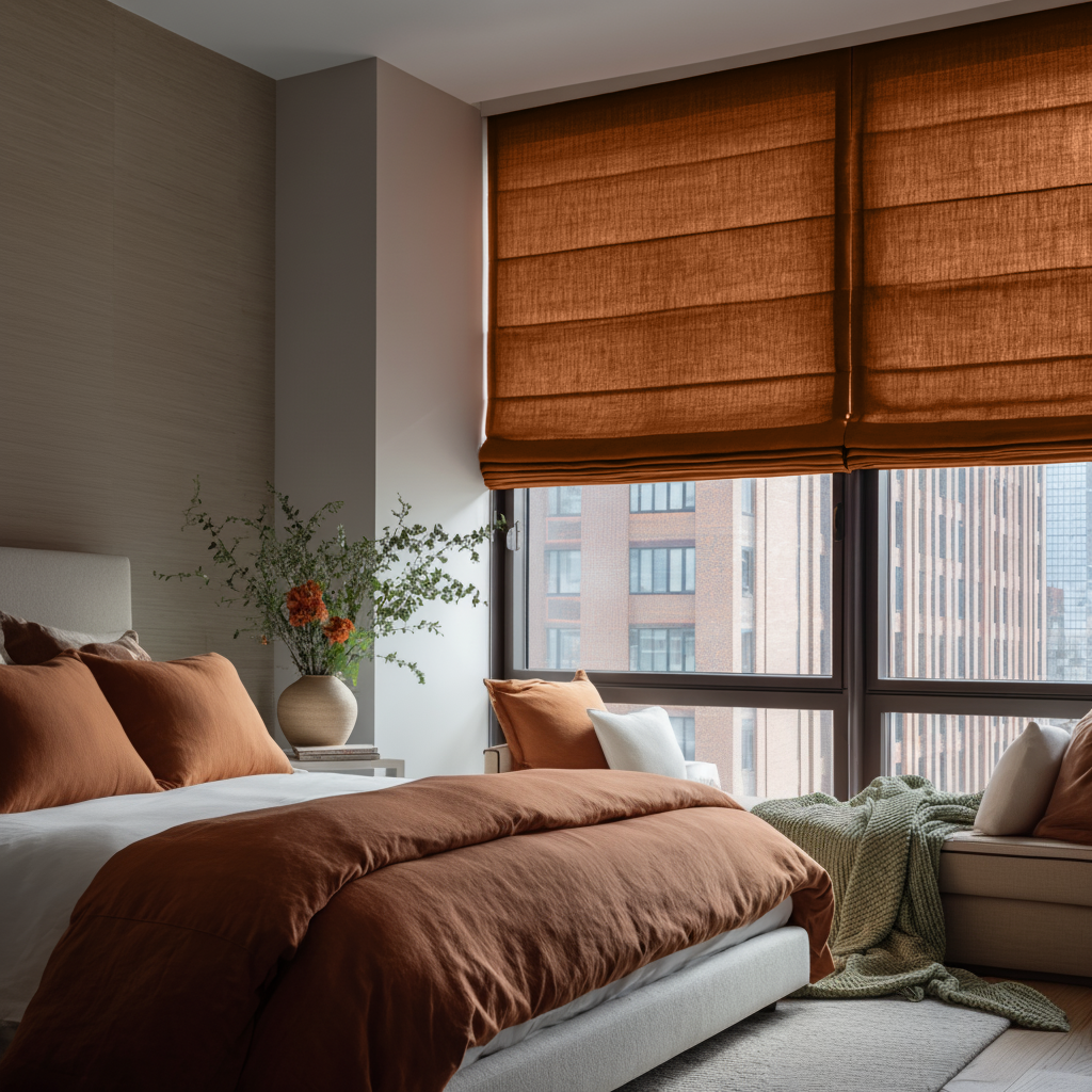 Terracotta Heavy Weight Linen Roman Shades - Cotton Lining