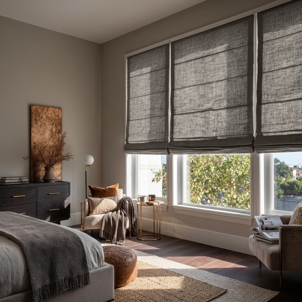 Natural Heavy Weight Linen Roman Shades - Cotton Lining