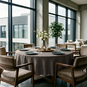Natural Heavy Weight Linen Round Tablecloth in a Modern Dining Room
