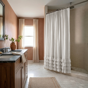 Off-White Heavy Weight Linen Ruffled Shower Curtain