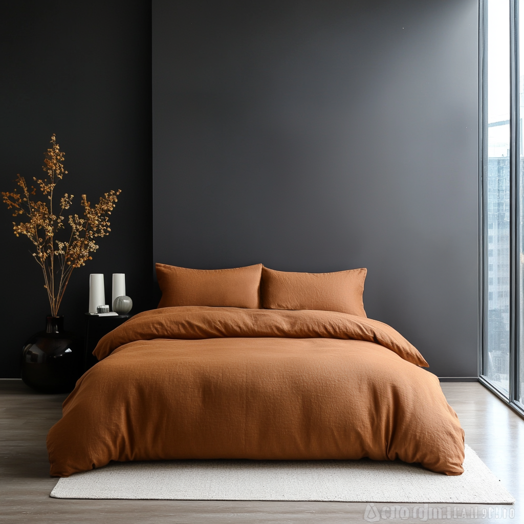 Brown Terracotta Clay Washed Heavyweight Linen Duvet Cover Set 