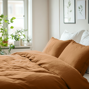 Brown Terracotta Clay Washed Heavyweight Linen Duvet Cover Set - Close Up Photo