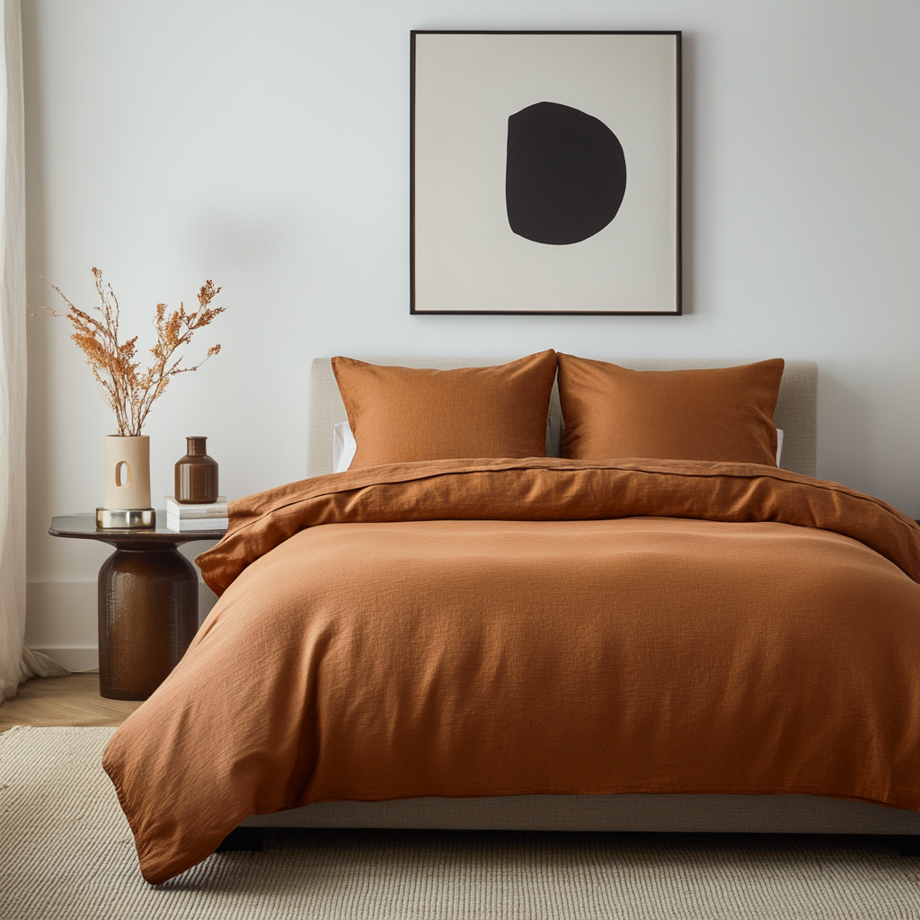 Brown Terracotta Clay Washed Heavyweight Linen Duvet Cover Set 