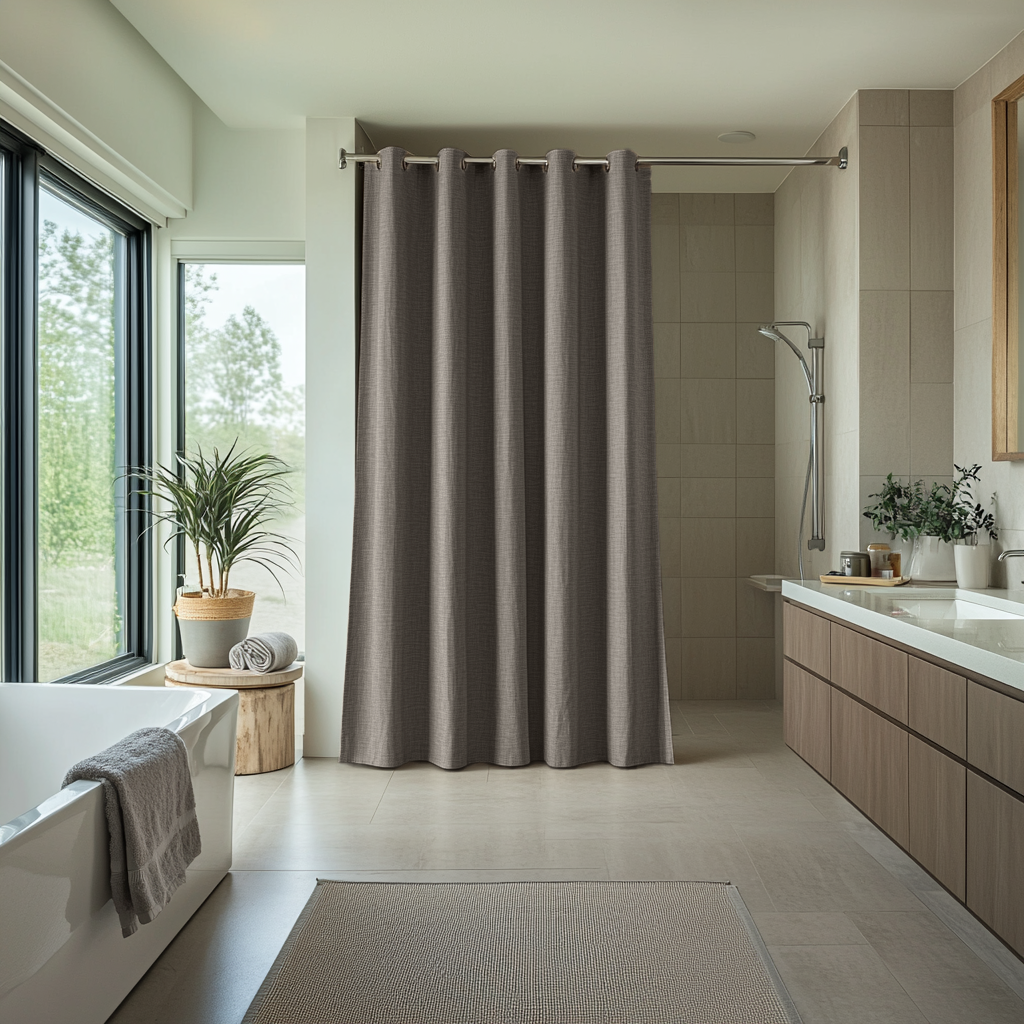 Natural Heavy Weight Hookless Linen Shower Curtain