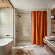 Burnt Orange Hookless Linen Shower Curtain