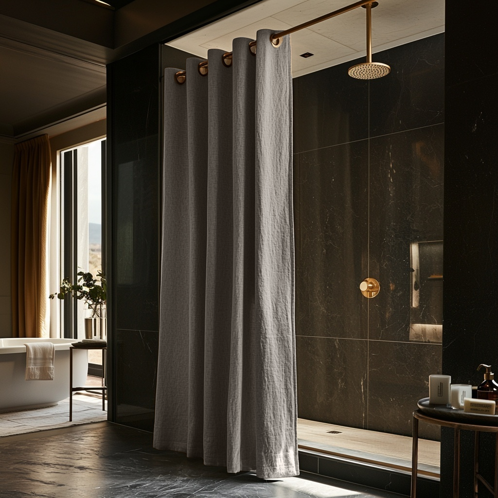 Natural Heavy Weight Hookless Linen Shower Curtain