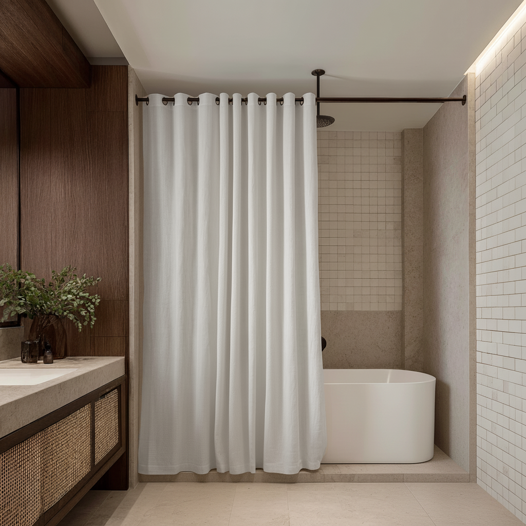 Off-White Hookless Linen Shower Curtain