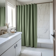 Asparagus Green Hookless Linen Shower Curtain