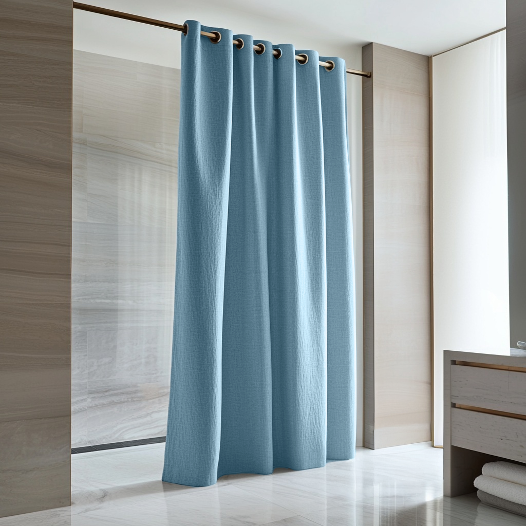 Sky Blue Hookless Linen Waterproof Shower Curtain